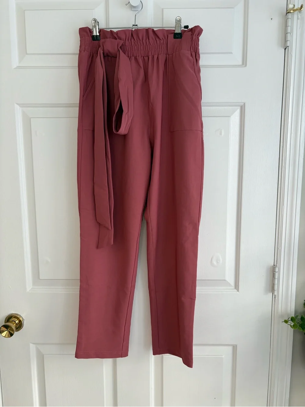 Grace Karin Mauve Paperbag Waist Ankle Pants